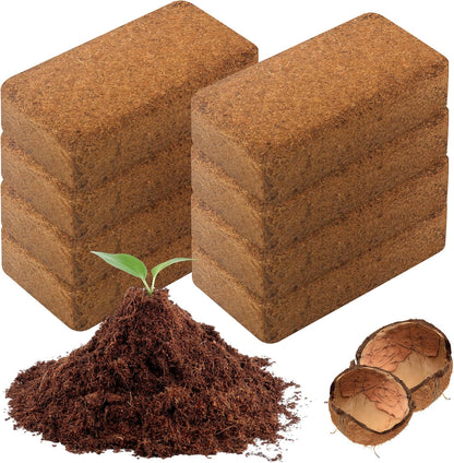 Coco Coir Brick for Plants-8 Pack Premium Coconut Bricks, 100% Organic Peat Moss, Fiber Coconut Husk for Planting, Gardening, Potting Soil Substrate