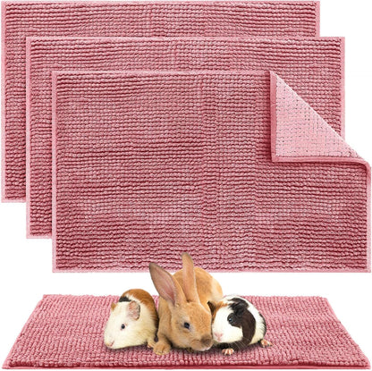Amylove 4 Pcs Guinea Pig Cage Liner Guinea Pig Bedding Washable Fleece Pee Pads Reusable Small Animals Training Mat Small Animal Sleeping Bed for Bunny Hamster(Pink,16 x 24 Inch)