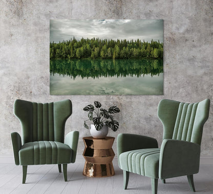 Nature Wall Art Prints - Ocean Forest Mountain Lake Canvas Landscapes - Small to Extra Large Living Room Bedroom Kitchen Bathroom Décor (Forest Reflection, 31L" x 47W")