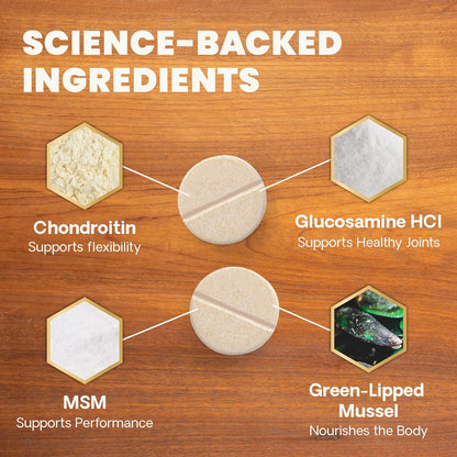 VetriScience Ultimate Strength Healthy Hip & Joint Chewable Tablets, GlycoFlex Glucosamine, Chondroitin and Green-Lipped Mussel Joint Supplement for Dogs, Soothe Joint Discomfort, Chicken, 120 Count