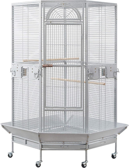 Corner Bird Cage for Cockatiel Parakeet Black and White (White Vein)