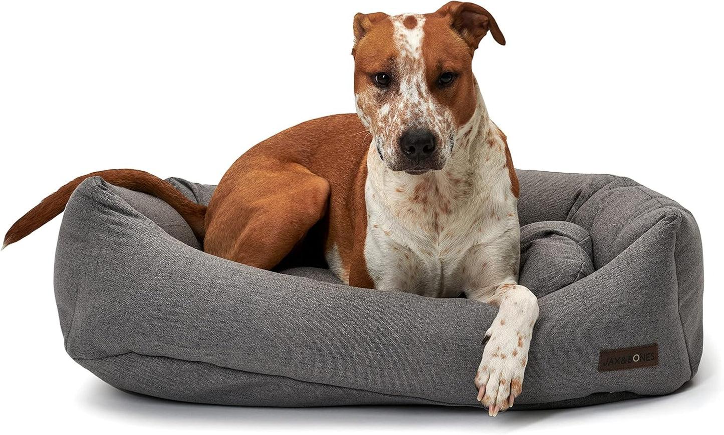 Jax & Bones Dog Napper - Lark Graphite Machine Washable Bed for Dogs - Extra Heavy Duty Bolstered Sides - Small Grey Dog Mat | 24 x 21 Inches