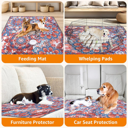 LOOBANI Washable Pee Pads for Dogs, 1 Pack Super Absorbent Reusable Puppy Pads Leakproof Dog Traning Pads, Waterproof Non-Slip Whelping Pad for Floor, Playpen, Crate, Couch-72 x72 (Red Flower)