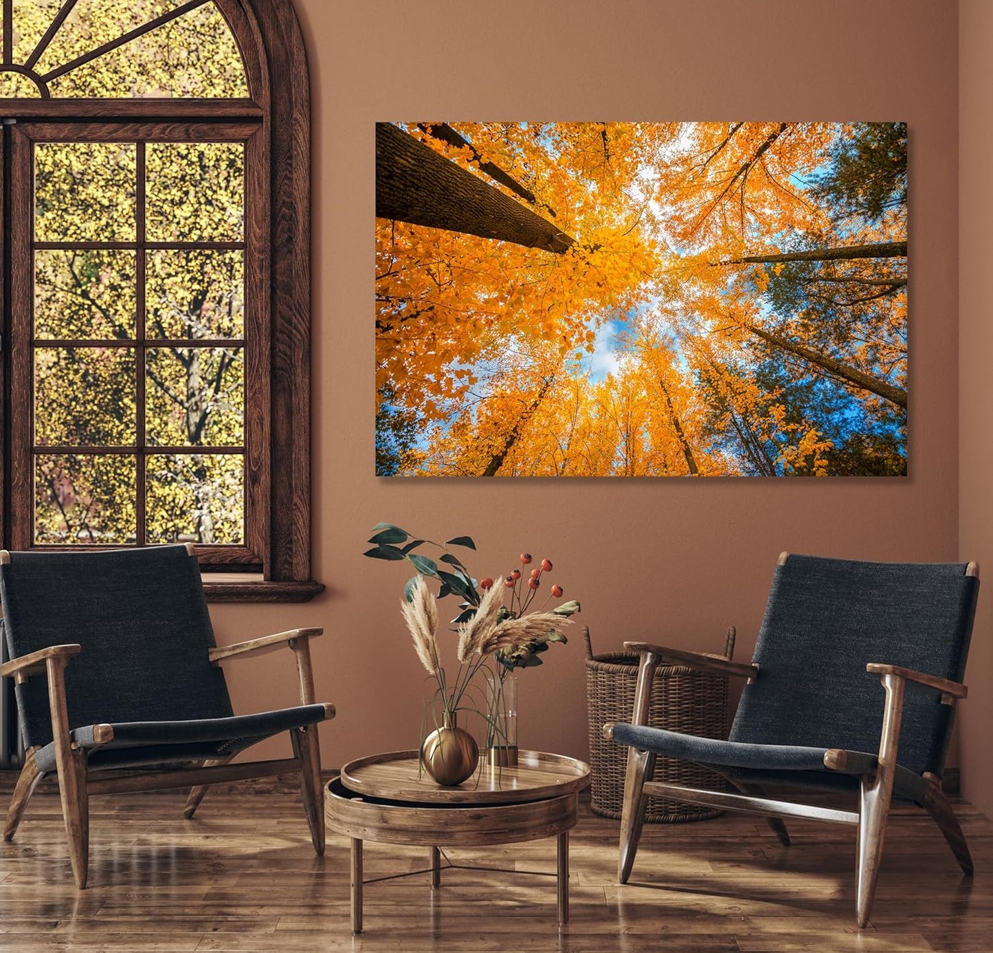 Nature Wall Art Prints - Ocean Forest Mountain Lake Canvas Landscapes - Small to Extra Large Living Room Bedroom Kitchen Bathroom Décor (Blue Sky Through Yellow Autumn Trees, 31L" x 47W")