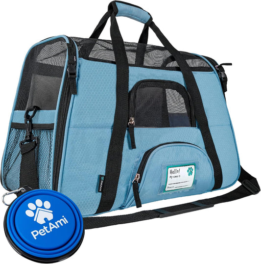 PetAmi Airline Approved Pet Carrier for Cat, Soft Sided Dog Carrier for Small Dogs, Cat Travel Supplies Accessories for Indoor Cats, Ventilated Pet Carrying Bag Medium Large Kitten Puppy, Large Blue