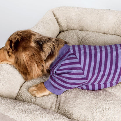 Fitwarm Purple and Violet Striped Dog Pajamas, Waffle Dog Clothes for Small Dogs Girl Boy, Puppy Onesie with Feet, Pet Cat Outfit, XL