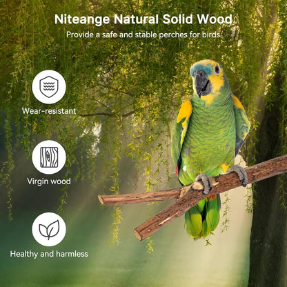 Niteangel Natural Wooden Perches for Bird Cages - Ideal for Cockatiels, Parakeets, Finches & Other Caged Birds (No-Bark, 2 Pack)