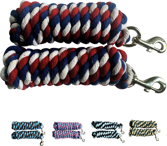 Majestic Ally Pack of 2 Solid Cotton Lead Rope for Horses & Livestock – 10 Foot Long and 5/8 inch Thick - Replaceable Heavy-Duty Satin Bolt Snap – Handmade – Soft, Broken in Feel (Patriotic)