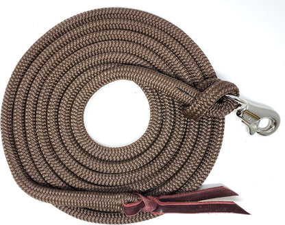 Double Braid Polyester Yacht Horse Lead Rope with Loop 12ft. or 14ft. Lengths (Brown, 14 ft. No Snap)