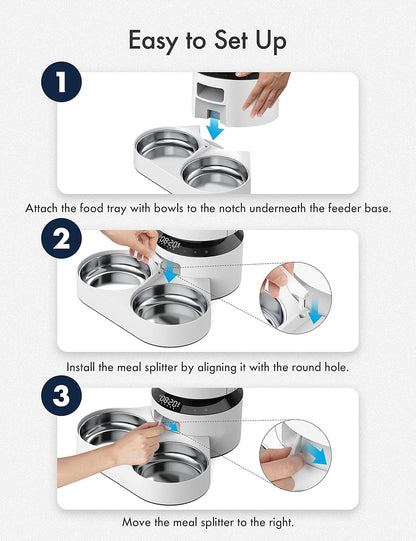 PETLIBRO Pet Food Splitter with Stainless Steel Bowls, Automatic Cat Feeder Bowls for Two Cats or Dogs, Suitable for PETLIBRO Automatic Cat Feeder PLAF005, PLAF006, PLAF103, PLAF203, White