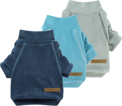 Fitwarm 3 Pack Classic Fleece Sweater, Turtleneck Sweatshirt, Winter Clothes for Small Dogs & Cats, Pullover Jacket, Cat Apparel, Blue, Grey, Navy, XXL
