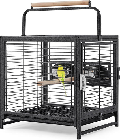 Yaheetech 25.5'' Wrought Iron Bird Travel Carrier Cage Parrot Cage with Handle Wooden Perch & Seed Guard for Small Parrots Canaries Budgies Parrotlets Lovebirds Conures Cockatiels