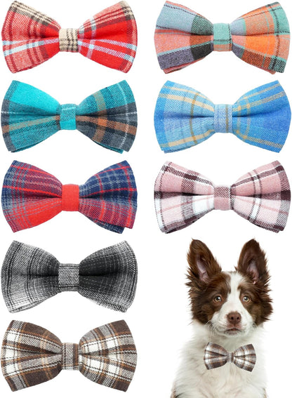 PET SHOW 8 Pack Plaid Big Dogs Collar Bow Ties for Medium Large Dogs Collar Charms Accessories Slides Attachment Bowties for Birthday Wedding Parties Assorted