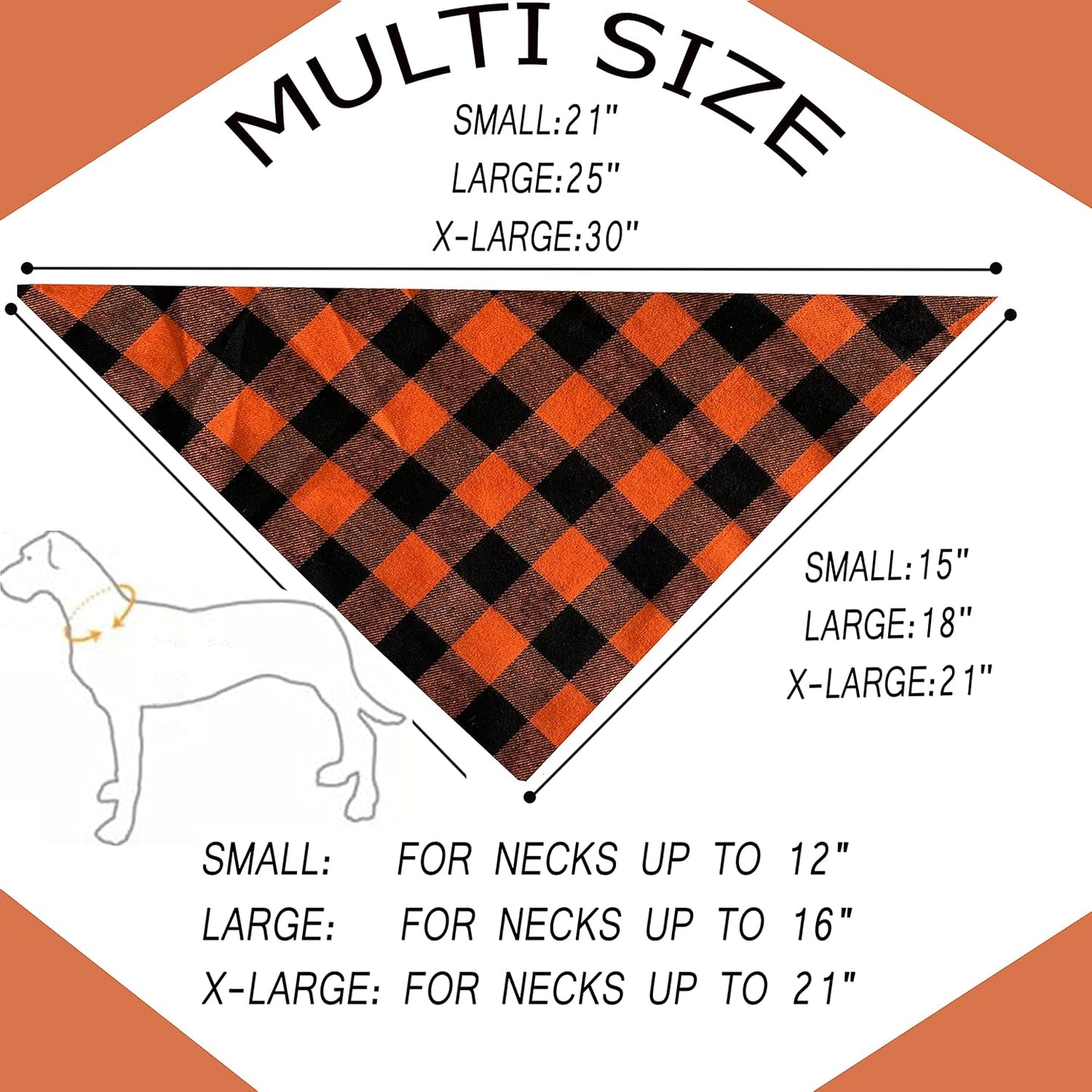 Realeaf Fall Halloween Dog Bandanas 2 Pack, Orange Plaid Pet Scarf for Boy and Girl, Premium Durable Fabric, Holiday Thanksgiving Bandana for Large and Extra Large Dogs (X-Large)