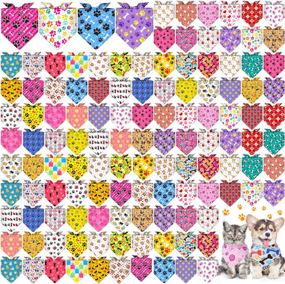 Sanwuta 120 Pcs Fall Dog Bandanas Bulk, Thanksgiving Scarves for Small Medium Large Dogs Cats, Adjustable Triangle Pet Bandanas with Pumpkin Maple Leaf Plaid Prints for Autumn Party Decoration