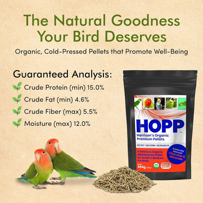 Harrison's Organic Premium Pellets- a Well-Balanced, Certified Organic Small to Medium Pet Bird Diet—No Soy, Corn, and Peanuts for Those Seeking to Avoid These Ingredients