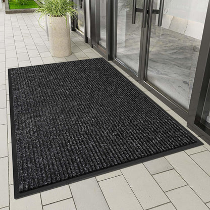 Indoor Outdoor Door Mat, 6' x 4' Doormat for Entryway, Rubber Backing Non Slip Front Door Mat Outside Entrance, Super Absorbent Commercial Floor Mat for Home Office, Black