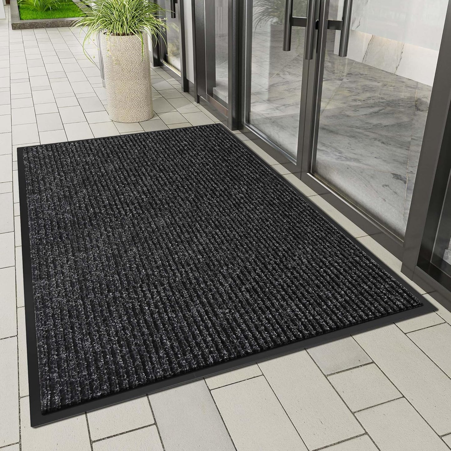 Indoor Outdoor Door Mat, 4' x 2' Doormat for Entryway, Rubber Backing Non Slip Front Door Mat Outside Entrance, Super Absorbent Commercial Floor Mat for Home Office, Black