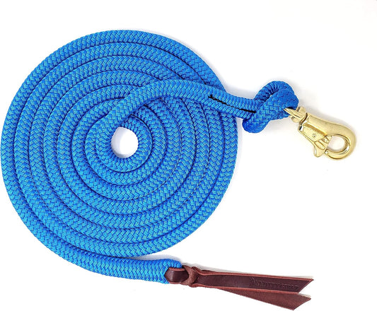 Premium 1/2" Samson Eq Braid Yacht Natural Horse Training Lead Rope with Brass Trigger Bull Snap Available in 12ft, 14ft, and 16ft. Lengths