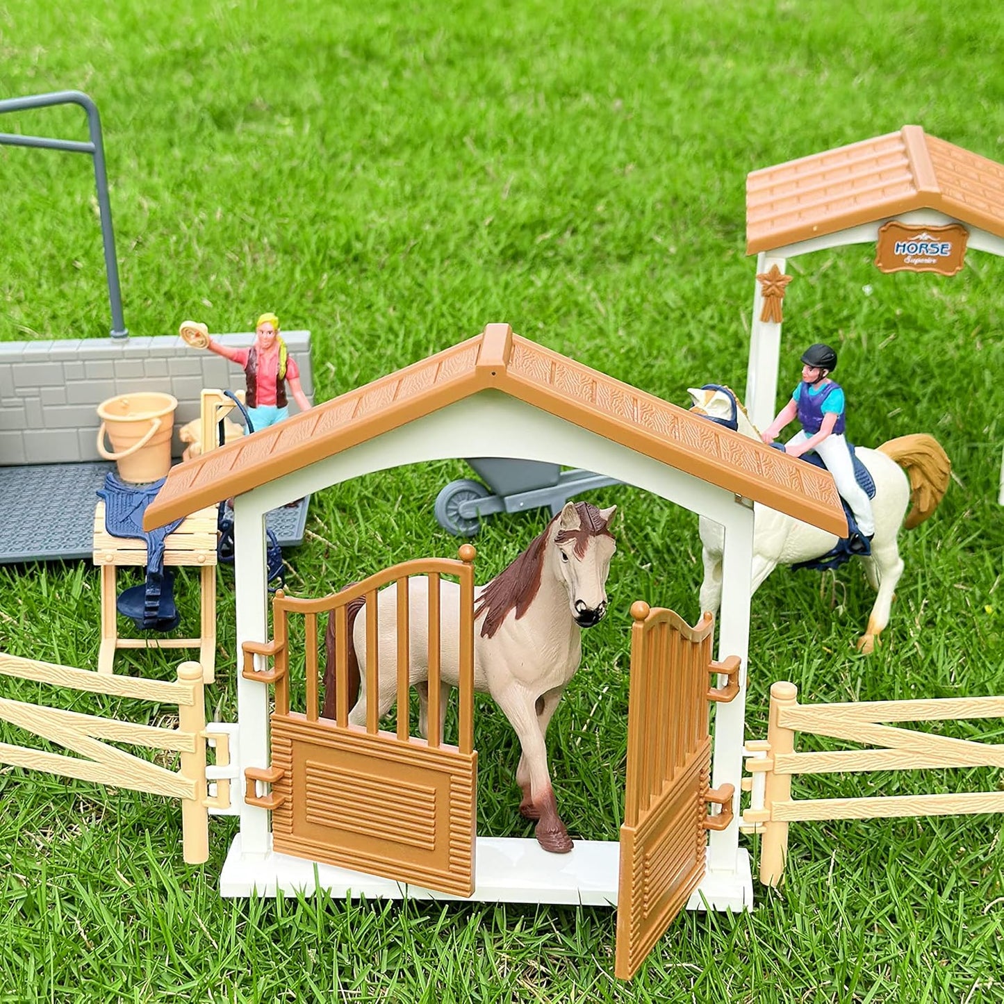 Peagrav Horse Stable Playset with Rider & Horses - Toy Figures for Boys & Girls, Ages 3-8