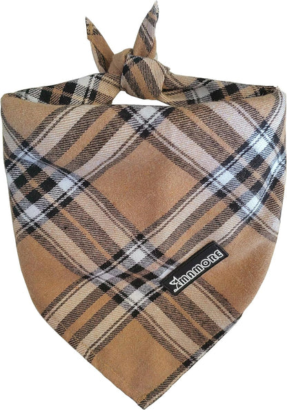 Adjustable Plaid Dog Bandanas,1PC Soft Washable Cotton Triangle Bib Kerchief Scarfs for Small Medium Large Dogs and Cats (Light Khaki, Small)