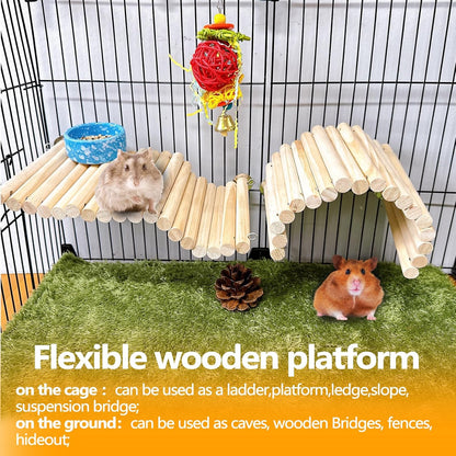 2Pcs Chinchilla Wood Ledge Hamster Wooden Flexible Platform Perch Climbing Toys Cage Accessories for Rat Mouse Sugar Glider Small Animal