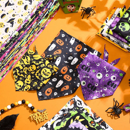 Abbylike 50 Pcs Halloween Dog Bandanas Bulk Pet Scarfs Triangle Bibs Adjustable Washable Puppy Kerchief Seasonal Pet Costume Accessories Grooming Supplies for Small Medium Large Dogs Cats