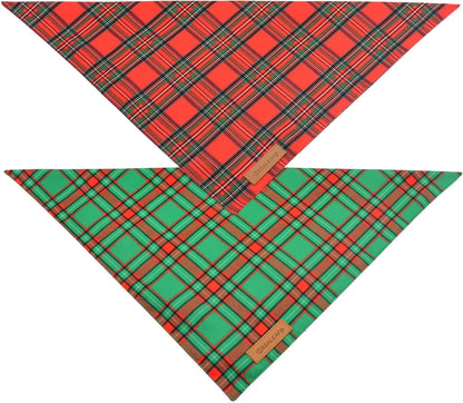 Realeaf Christmas Dog Bandanas 2 Pack, Reversible Red Green Plaid Dog Scarf, Xmas Pet Bandana, Premium Durable Fabric, Holiday Check Bandana for Large and Extra Large Dogs Pets (X-Large)