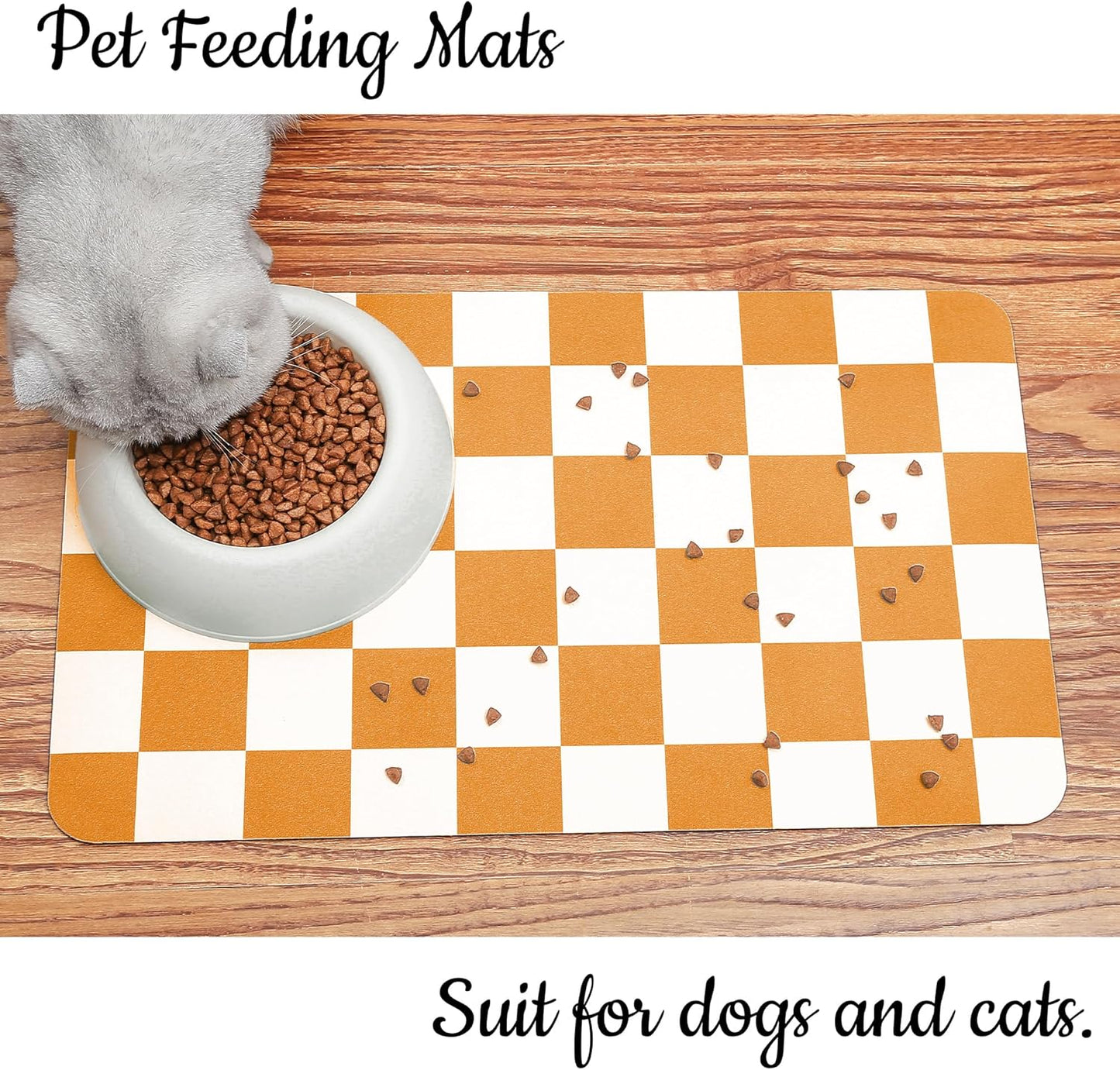 Ralxion Checkered Dog Feeding Mat, Absorbent Mats for Dog Food and Water Bowl, Dispenser, Aesthetic Orange Checkerboard Pet Placemat for Dogs, Cats, Puppy Accessories (Orange, 12 x 19)