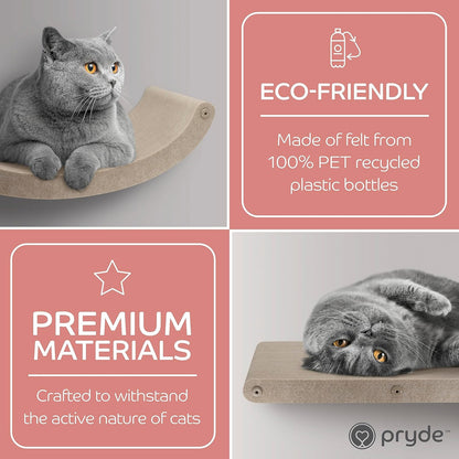 Wall Mounted Cat Steps Short Shelves (2) by Pryde Pets - Stairs for Walkways, 100% Sustainable PET Felt Feline Enrichment Climber Furniture for Indoor Cats, Modern Climbing Gym Design (Oatmeal)