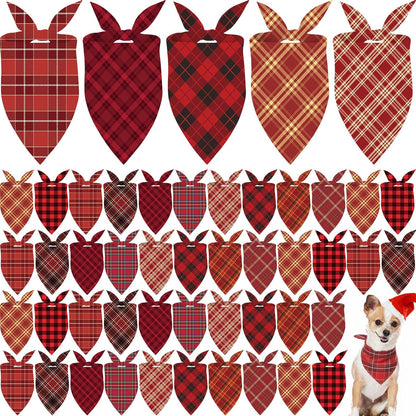 Weewooday 50 Pcs Christmas Dog Bandanas Bulk Xmas Red Buffalo Plaid Bandanas for Dogs Soft Bibs Adjustable Triangle Scarf for Small Medium Large Pets Costume (25.6 x 17.7 x 17.7 Inch)