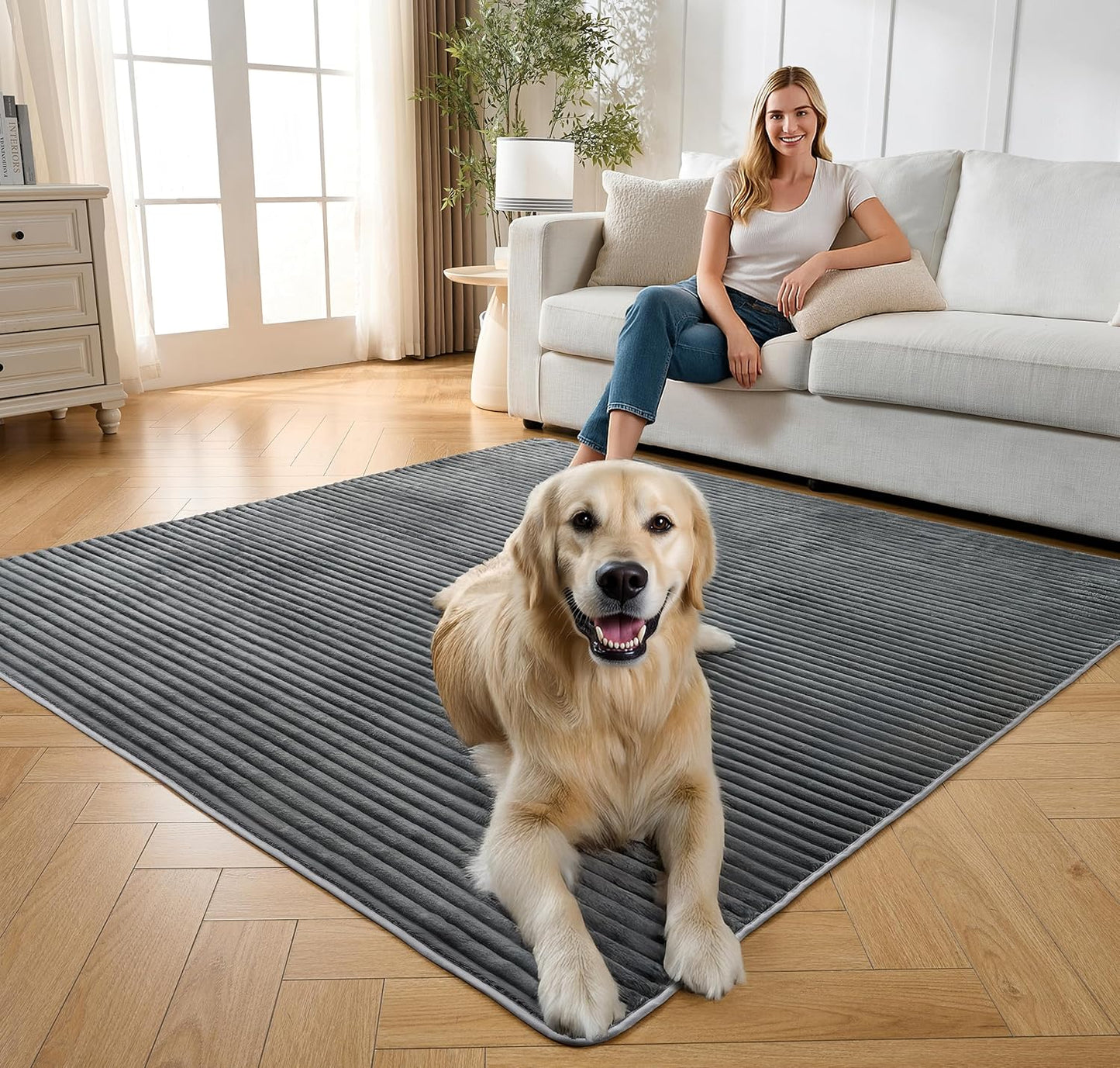 Flannel Washable Pee Pad for Dogs - 2 Pack Reusable Dog Pee Pads Extra Large, Fast Absorb Pet Playpen Mat with Non-Slip Back, Waterproof Puppy Training Pad. (Dark Grey, 36" X 72")