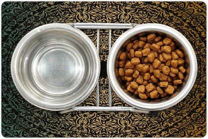 Lunarable Mandala Pet Mat for Food and Water, Round Design Detailed Floral Pattern in Earthy Tones, Non-Slip Rubber Mat for Dogs and Cats, 18" X 12", Fern Green