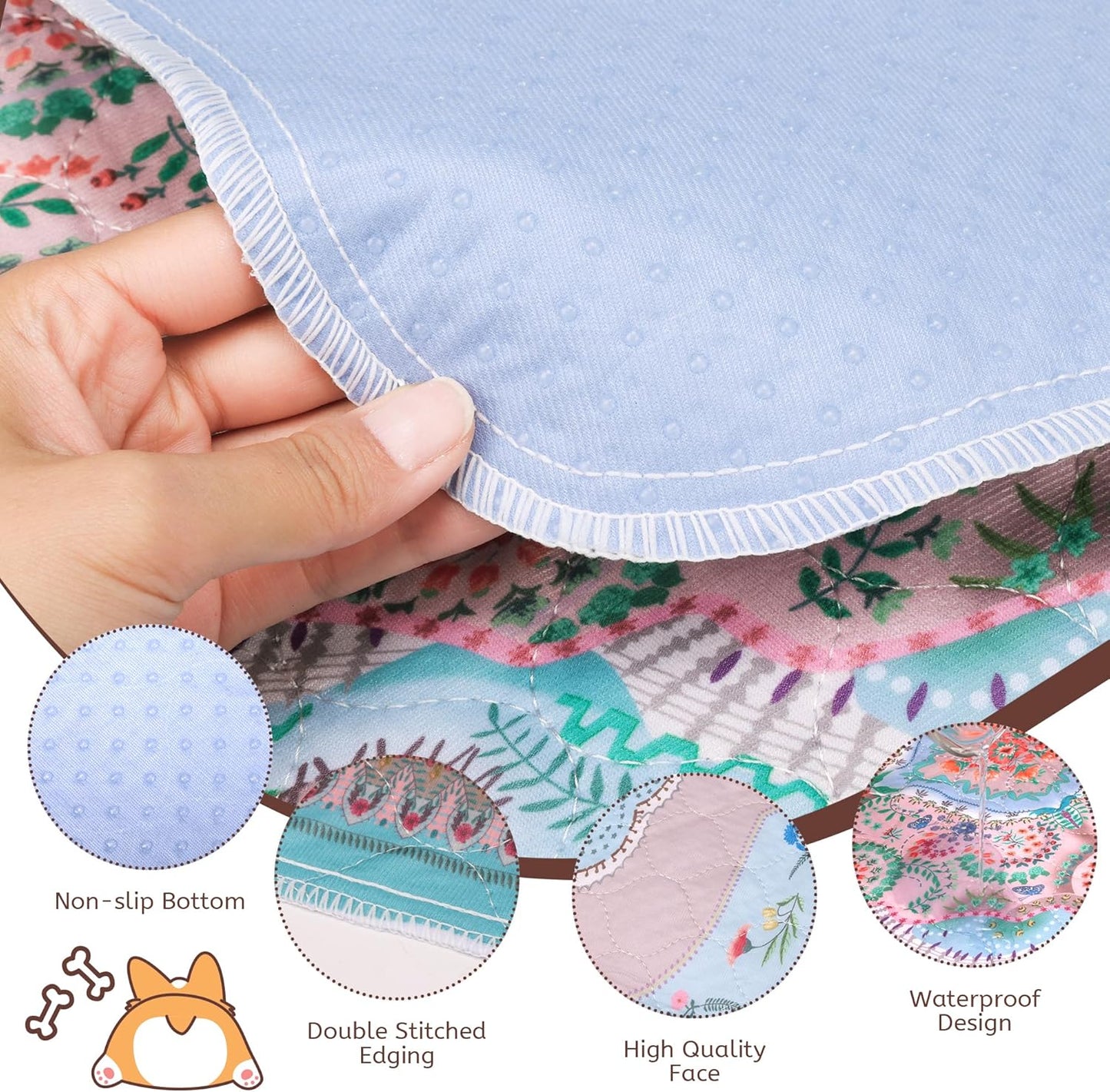 Washable Pee Pads for Dogs, 24"x24" 2 Pack Reusable Puppy Pads Pet Training Pads, Super Absorbent, 100% Waterproof Dog Pee Pads, Whelping, Housebreaking, Incontinence, for Playpen