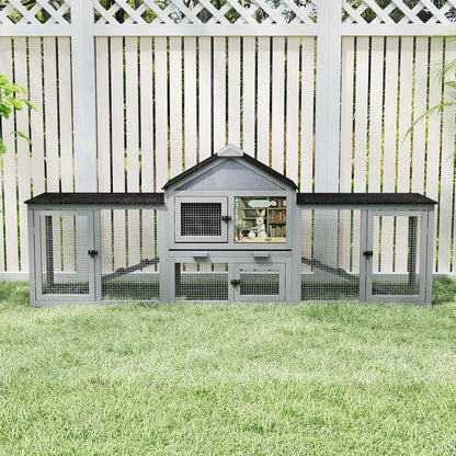 COZIWOW 82inches Extra Large Wood Rabbit Hutch Outdoor Easy to Assemble and Stable Bunny Cage Indoor with Cleaning Tray & Waterproof Roof for Small and Medium Bunny Rabbit Chick (Grey)