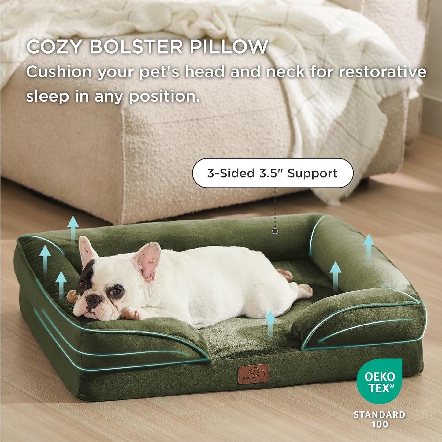 Bedsure Orthopedic Dog Bed Medium Size Dogs - Washable Medium Dog Cat Bed Waterproof, Comfort Pet Couch Sofa with Washable Removable Cover, Pets Bed with Nonskid Bottom, Moss Green, 28"