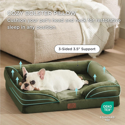 Bedsure Orthopedic Dog Bed Medium Size Dogs - Washable Medium Dog Cat Bed Waterproof, Comfort Pet Couch Sofa with Washable Removable Cover, Pets Bed with Nonskid Bottom, Moss Green, 28"