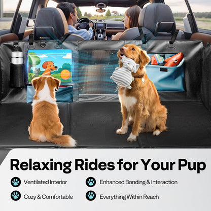 Dog Car Seat Cover for Back Seat 53", Upgraded PU Leather Back Seat Extender with Hard Bottom Holds 400LBS, Waterproof Anti-Scratch, Backseat Cover for Dogs in Car, SUV & Small Truck