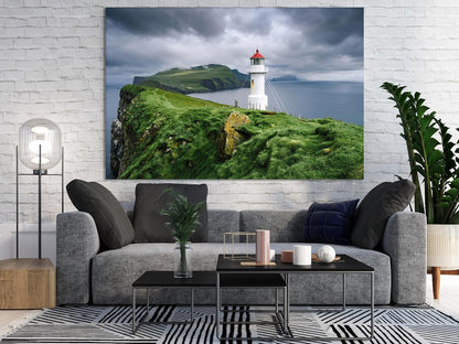 Nature Wall Art Prints - Ocean Forest Mountain Lake Canvas Landscapes - Small to Extra Large Living Room Bedroom Kitchen Bathroom Décor (Stormy Sky Lighthouse, 28L" x 41W")