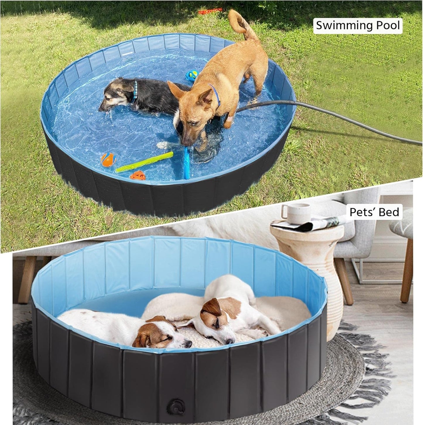 Yaheetech Black Folable Hard Plastic Large Dog Pet Bath Swimming Pool Bathing Tub for Dogs Cats Pets, Pet Repair Patches Included, XXL