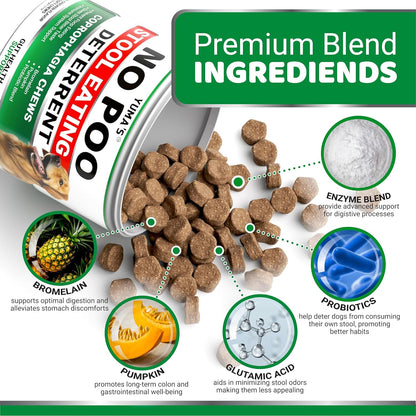 YUMA'S No Poo Chews for Dogs - 170 Count - Coprophagia No Poop Eating Deterrent for Dogs - Stop Eating Poop for Canine - Gut Health - Probiotics & Digestive Enzymes Supplement - Made in USA