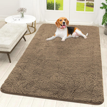 OLANLY Dog Door Mat for Muddy Paws 59x35, Absorbs Moisture and Dirt, Absorbent Non-Slip Washable Doormat, Quick Dry Chenille Mud Mat for Dogs, Entry Indoor Entryway Carpet for Inside Floor, Tan