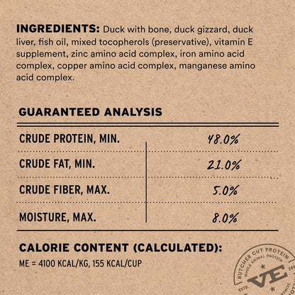 Vital Essentials Freeze-Dried Raw Duck Meal or Mixer Cat Food Soft Nibs | 99% Duck, Organs & Bone | 12 oz