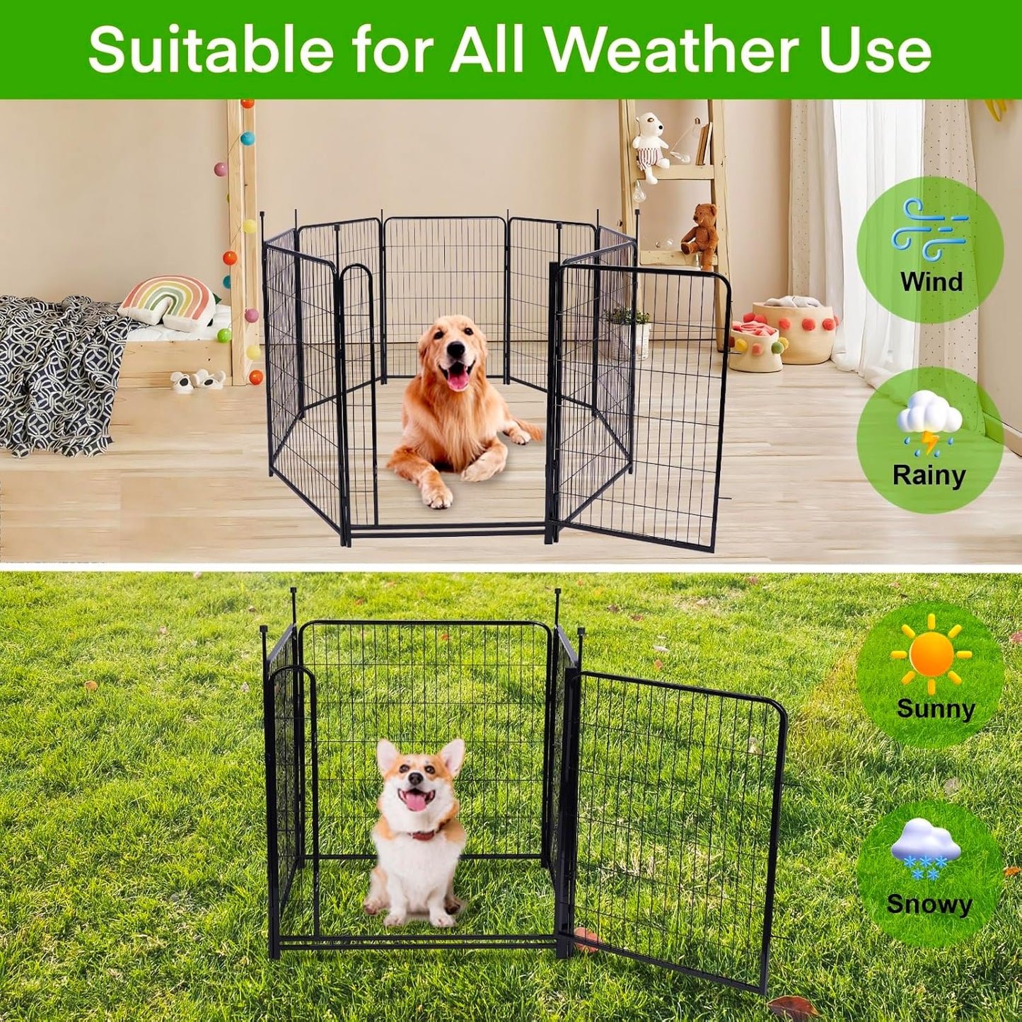 Tall Garden Fence,Wide Gate Low Threshold Fence for Garden, 36in(H) 4 Panels Total 8.9 Ft(L) Animal Barrier Fence,Flower Bed Fencing, Dog Fences Outdoor for Yard