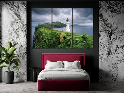 Nature Wall Art Prints - Ocean Forest Mountain Lake Canvas Landscapes - Small to Extra Large Living Room Bedroom Kitchen Bathroom Décor (Stormy Sky Lighthouse, 24L" x 36W")