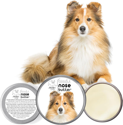The Blissful Dog Shetland Sheepdog Nose Butter for Dry, Cracked Skin, Lick-Safe Dog Nose Balm with Moisturizing Shea Butter, Almond, Olive, and Essential Oils, Pet Supplies, Uncented, 8 oz.