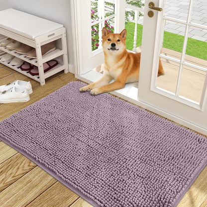 OLANLY Dog Door Mat for Muddy Paws 48x30, Absorbs Moisture and Dirt, Absorbent Non-Slip Washable Doormat, Quick Dry Chenille Mud Mat for Dogs, Entry Indoor Entryway Carpet for Inside Floor, Deep Plum