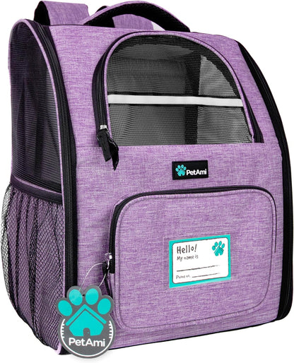 PetAmi Dog Backpack Carrier for Small Large Cat, Pet, Puppy, Ventilated Pet Hiking Backpack Travel Bag, Airline Approved Cat Backpack Carrier, Camping Biking Dog Bag Up to 18lbs Pet, Purple