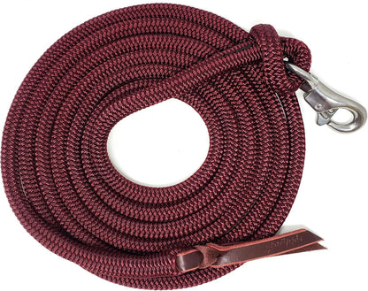 Double Braid Lead Rope with Eye Splice Loop, 12-14FT Lengths (Burgundy, 14 ft.)