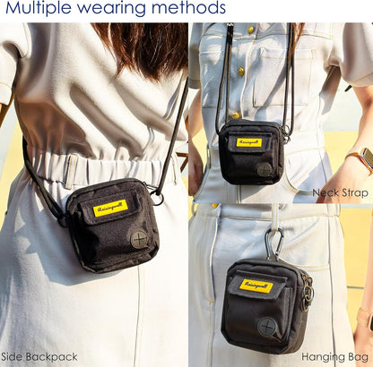 Dog Treat Pouch for Pet Walking and Training with Clicker, Poop Bags, and Three Bags Design Small Fanny Zipper Pack Holder for Puppy Snack Dispenser Kit for Leash and Outdoor Use (Black)